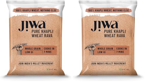 Image of Jiwa Pure Khapli Wheat Rava | 500 G | Cooks In 7 Minutes | Broken Emmer Rava | Low GI | Suitable For Diabetics (Pack of 2)