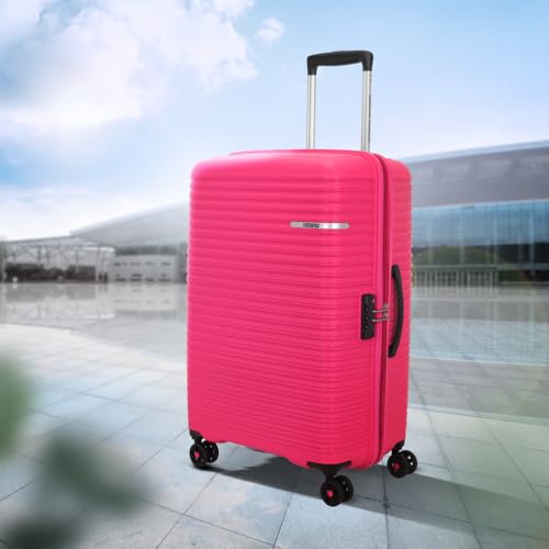 Image of American Tourister Liftoff+ | Medium Size Check-in Trolley Bag (67 cm) for Travel | 360 8 Wheel Travel Luggage | Hard Case Polypropylene (PP) Suitcase | Mounted TSA Lock | Berry Blast