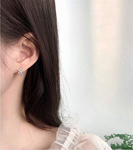 CZ Leaf Cartilage Huggie Small Hoop Earrings for Women Girls 925 Sterling Silver Cubic Zirconia Cluster Leaves Round Studs Tragus Pierced Ear Endless Hoops 8mm4