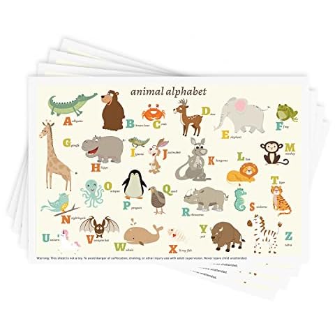 Disposable Stick-on Placemats 40 Pack for Baby & Kids, Restaurant Table Mats 12" x 18" Sticky Place Mats, Toddler Baby Placemat, Animal Alphabet Theme Cover