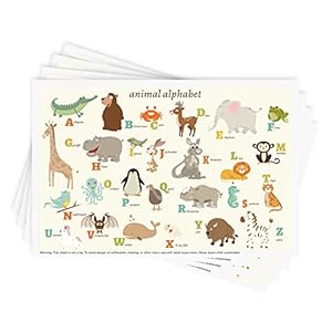 Disposable Stick-on Placemats 40 Pack for Baby & Kids, Restaurant Table Mats 12″ x 18″ Sticky Place Mats, Toddler Baby Placemat, Animal Alphabet Theme
