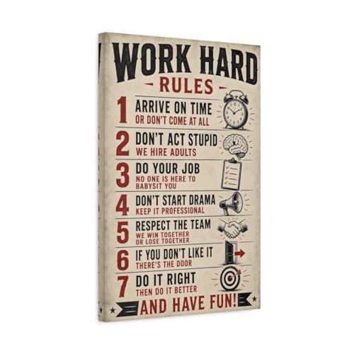 Toile Funny Work Rules tableau humour bureau 40x60 cm pour decoration espace de travail
