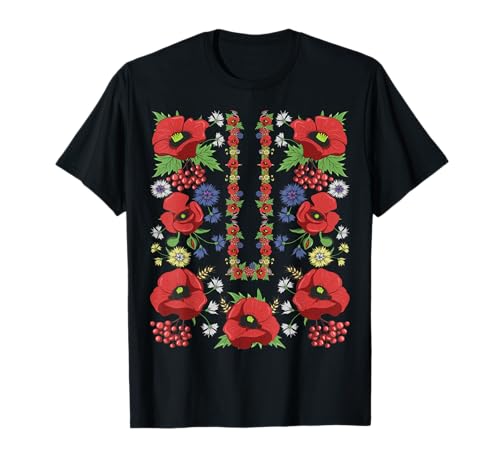 Amapolas rojas Ucrania Camisa Floral Ucraniano Vyshyvanka Style Camiseta