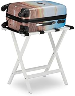Relaxdays White Bamboo Folding Luggage Rack Suitcase Stand, HxWxD: 53.5 x 58 x 36.5 cm