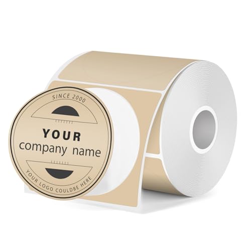 FINDAT Round Thermal Labels 2 Inch Kraft Circle Vinyl Thermal Stickers for M110 M120 M220 M221 Self-Adhesive Waterproof Portable Direct Printer Label for Business Logo Design 180 PCS