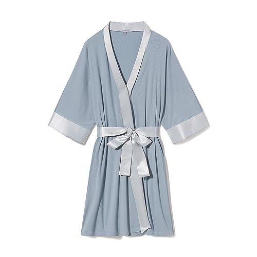 Image of PJ Harlow Womens Shala-rib Knit Camono Robe With Satin Belt and Trim