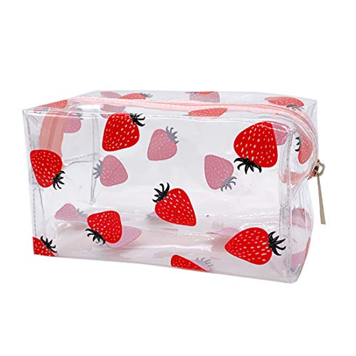 Fruit Transparent Makeup Bags For Women Girls, Clear Travel Cosmetic Bag Toiletry Organiser Pouch (Strawberry Style)