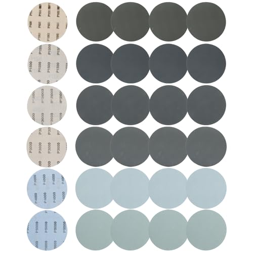 24 Pcs 125mm Sanding Discs, Round Hook and Loop Sanding Pads, 8 Hole Wet and Dry Sanding Disc Grit 1000/1500/2000/3000 /4000/5000, Orbital Sander Discs for Polishing Wood, Metal, Jewelry, Car
