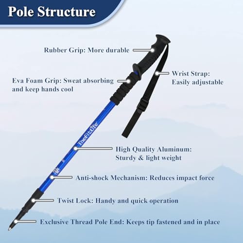 Image of Trekking Poles (2 Pack), Collapsible & Adjustable Hiking Sticks for Men & Women, Lightweight Aluminum Walking Poles with Anti-Shock System & Accessories - for Trekking, Hiking, Walking (Blue)
