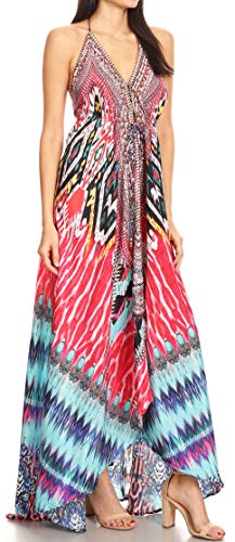 Image of Sakkas Lizi Womens Maxi High-Low Halter Handkerchief Long Dress Beach Party