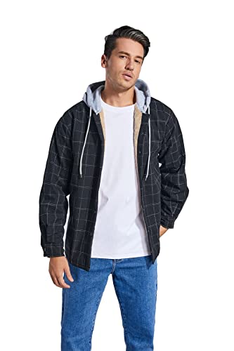 Image of Men's Cotton Plaid Shirt Jacket Fleece Flannel Sherpa Button Down