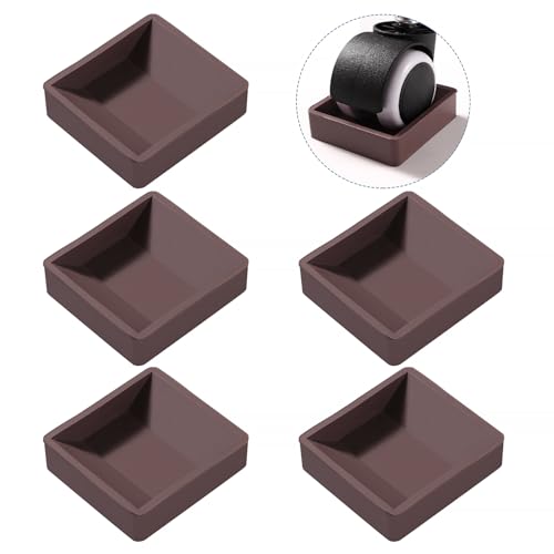 VooGenzek 5 Stücke 5.9x6.4 cm Gummi Möbelrollen Auflage, Anti-Rutsch-Pads für Möbelrollen, rutschfeste Füße Protector Pad, für Böden Möbelräder Geeignet, Braun