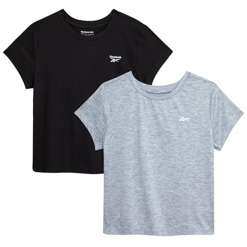 Reebok Girls Athletic Shirts - 2/3 Pack Short Sleeve Crew Neck Performance Workout Shirts and Athletic Tops for Girls (7-12)