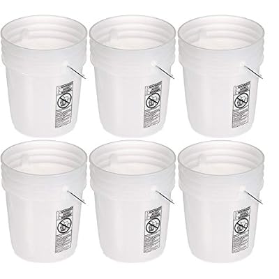 5 Gallon White Buckets Six (6) Pack,| Plastic