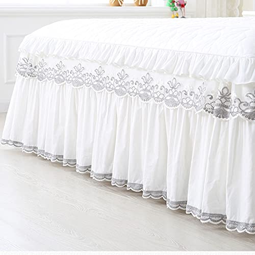 Jupe de lit blanche 150x200cm en pur coton matelassé à volants dentelle