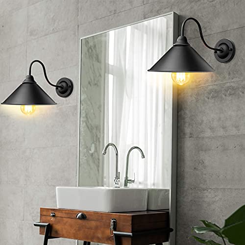 Lyoowng Black Wall Sconces, 2Pack Industrial Wall Sconce Light, Farmhouse Wall Light Fixtures, E26 Gooseneck Wall Sconces, Vintage Wall Mount Light Fixture, Wall Light Sconce For Bedroom Hallway #TOP4