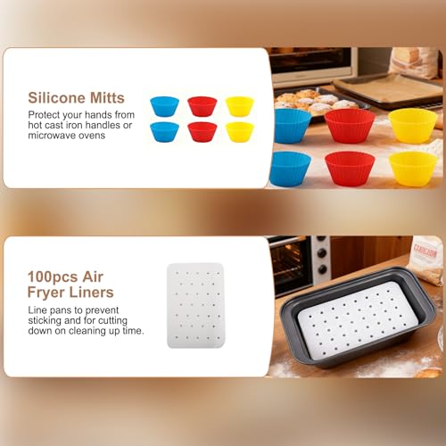 Image of Air Fryer Accessories, 16pcs Set for Ninja DZ401 DZ201 Foodi Dualzone Air Fryers with 100pcs Air Fryer Liners, 2 Non-Stick Pans, Bread,Toasting,Skewer Racks, Food clip, 6 Cake Cups, 2 Mitts