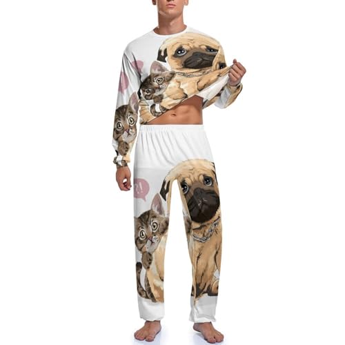 Pyjama homme chat chien ensemble vêtement de nuit pantalon manche longue