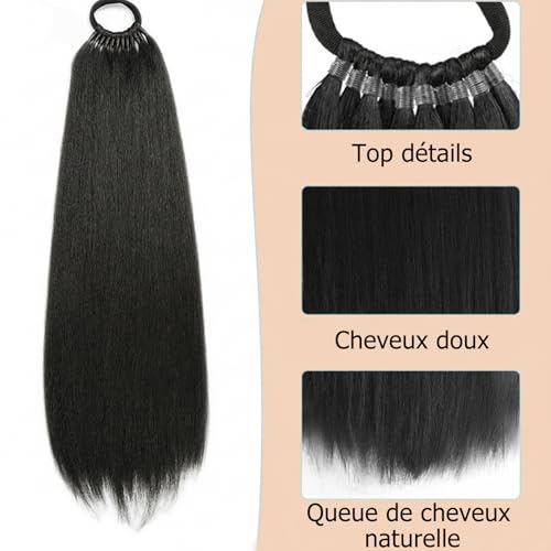 fKiZanthene Extension de cheveux en deux pièces, noire, droite, avec bande élastique, pour le coiffage, le travail quotidien et les occasions spéciales – vue 4
