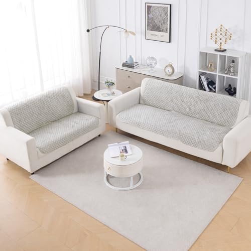 Image of HOKIPO Quilted Sofa Cover 5 Seater - (3+2) for Seat & Back | 'Quilt Classic' Light Grey (IN-927 * 2+926 * 2-LGRY)