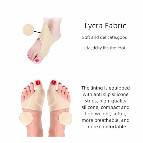 Geettcaifu 2 Pcs Bunion Relief Pads Sleeve, Elastic Gel Big Toe Bunion Pain Relief Hallux Valgus Corrector Cushions, Splint Orthopedic Corrector Socks for Women and Men - Nude