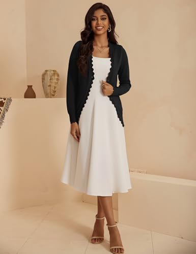 VERABENDI Womens Cardigans Lightweight Long Sleeve V Neck Button Down Cute Scalloped Edges Cardigan Sweaters for Women2