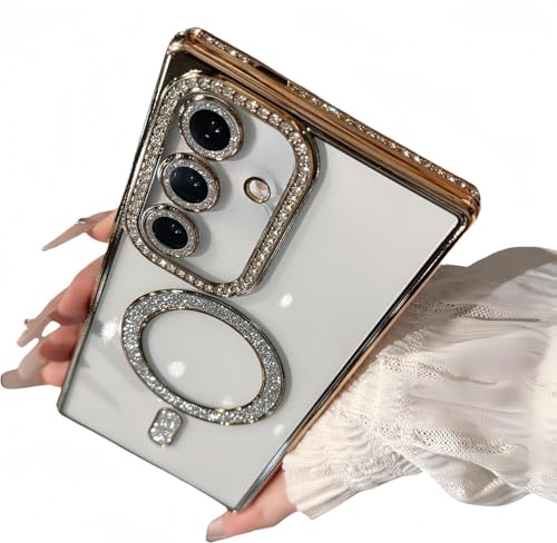 Image of for Samsung Galaxy Glitter Case,Luxury Bling Rhinestone Diamond Plated Bumper Case,MagSafe, Sparkle Camera Lens Protection Clear Back Cover (Gold, for Samsung Galaxy A36 5G)