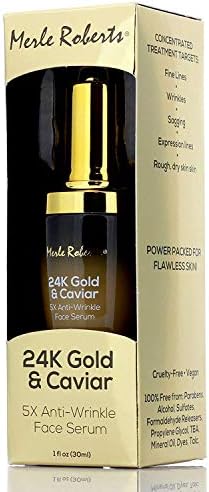 Merle Roberts 24k Gold and Caviar Serum Premium Anti-Aging Serum for Wrinkles, Fine Lines, and Expression Lines. Cruelty-Free Hydrating Anti-Wrinkle Facial Serum for Plump, Firm Skin, 1 oz.