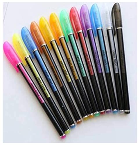 Image of TRU TOYS Neon Color Gel Pen Set consisting Fluorescent, Metallic, Glitter, and Pastel Colour pens for DIY Art & Crafts (Sketching, Drawing & Painting Purpose) (12 Pieces)
