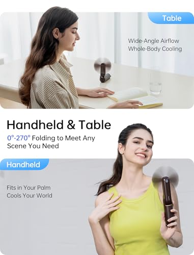 JISULIFE Handheld Fan with 4500 mAh Powerbank Max 37 Hours Runtime, Pocket Portable Battery Operated or USB Powered Folding Personal Fan, 3 Speeds, Gifts for Women Men Kids Gift for Festival-Brown