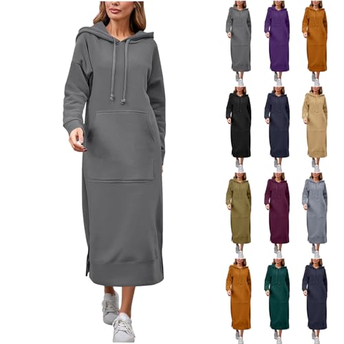 Long Hoodies for Women Plus Size Fleece Pullover Hoodie Dress Long Sleeve Hoodie Jacket Maxi Dress with Pocket