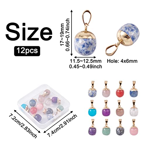 PandaHall 12pcs Natural Mixed Stone Pendants 12 Styles Barrel Shape Healing Chakra Beads Crystal Quartz Stone Charms Pendants with Golden Bails for Jewelry Making - Image 3