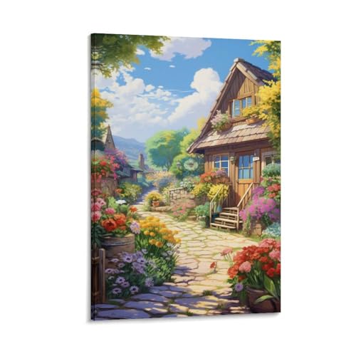 Chalet de village montagnard toile déco pour illuminer un couloir sombre
