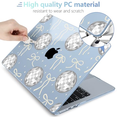 Image of MEEgoodo for M5 /M4 /M3 /M2 MacBook Air 15 inch Case 2026 2025 2024 2023, Case Fit Model (A3448 /A3241 /A3114 /A2941) for MacBook Air 15.3 inch, Silver Disco Balls & Bows