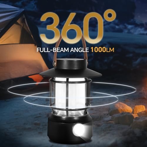 Led Camping Lantern 2 Pack, 1000LM, Solar Lantern Rechargeable Camping Lights with Side Flashlights for Emergencies, IPX5 Waterproof Portable led Lanterns for Power Outages,USB C Cable Included — view 2