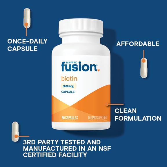Bariatric Fusion Biotin 5000mcg Vitamin | Easy to Swallow Capsules Biotin Supplement for Hair Growth | 90 Count | 3 Month Supply - Image 3