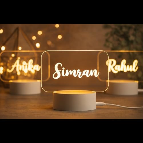 Image of Personalized Name Happy Birthday Gifts LED Table Lamp or Any Custom Text | Customize Gifts for Women Acrylic Night Light Lamp | Gifts for Mother's Day, Fathers Day, Gifts Anniversary