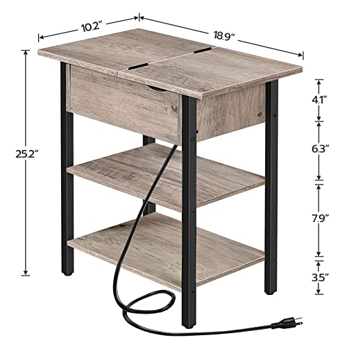 Hoobro Side Table, Flip End Table With Charging Station And Shelves, Usb Ports & Power Outlets, Narrow Nightstand For Small Spaces, Living Room, Bedroom, Stable And Sturdy, Greige And Black Bg341Bz01 #TOP2