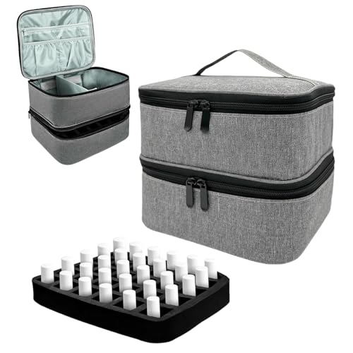 Étui de Transport Organisateur de Vernis à Ongles, Sac de Rangement pour Vernis à Ongles, Malette Onglerie Organisateur, Couche Double Trousse Maquillage Accessoires Ongles (Gris)