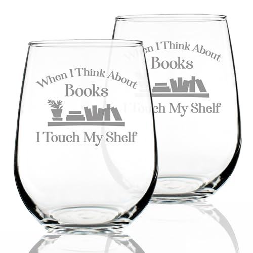Bevvee Book Lover Stemless Wine Glasses Set of 2, 17 oz