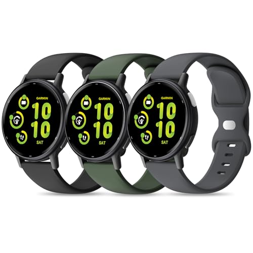 EverAct 3 Pack Silicone Bands Compatible with Garmin Vivoactive 5 Watch Band/Vivoactive 6/3/3 Music, 20mm Soft Sport Strap Replacement for Venu Sq 2/Venu/Venu Sq & Forerunner 55/165/245/645, Small