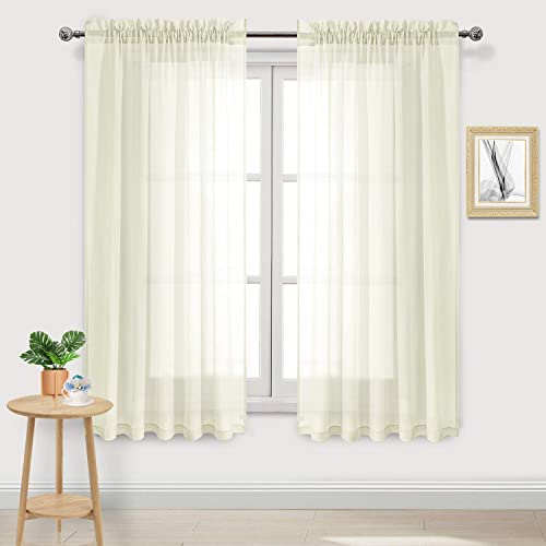 DWCN 60 Inch Wide Ivory Sheer Curtains 63 Inch Long Rod Pocket 2 Panels