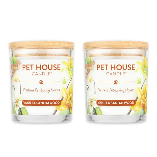 One Fur All Pet House Candle 2 Pack - Plant-Based/Soy - Clean Burning Scented, Long Lasting Pet Odor Candle for Home - Vanilla Sandalwood