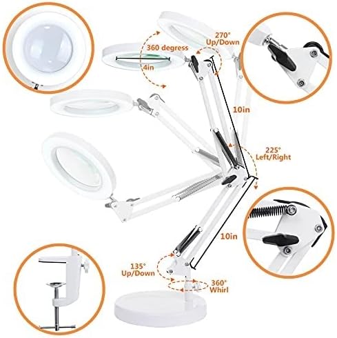 YYDS Magnifiers Magnifying Glass with Light and Stand Stepless Dimmable 3 Color Modes Swivel Arm Multi Functional for Reading Craft Visual Impairment Aids