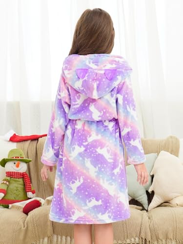 Image of Doctor Unicorn Soft Hooded Rainbow Bathrobe Sleepwear for Girls