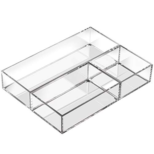 Stackable Drawer Organizers Clear Makeup Storage Tray for Vanity Bathroom Office - 3 Piece Set