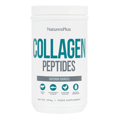 NaturesPlus Collagen Peptides Powder - Sustainable Hydrolysed Multi Collagen Supplement, 6 Major Types of Collagen - Unflavoured, Non-GMO, Gluten Free, Halal - 294 g