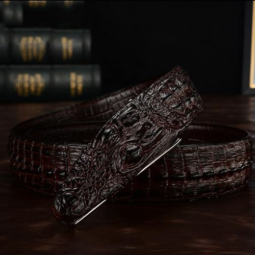 Alligator Backbone Skin Pattern Embossed Leather Belt Strap for Men, Handmade Crocodile Head Engraved Snap Buckle(120cm/47, Brown)2