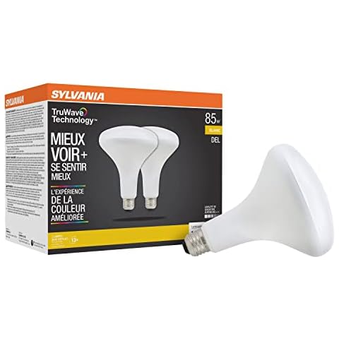 Sylvania LED TruWave Natural Series BR40 Light Bulb, 85W Equivalent Efficient 12W, 1100 Lumens, Medium Base, Dimmable, Frosted, 3000K, White - 2 Pack (40786) Cover