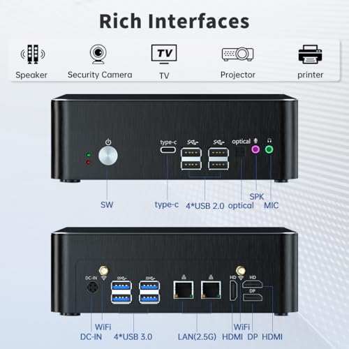 Image of msecore Mini PC i9, Core i9-9880H (Upto 4.8GHz) with 32GB DDR4 RAM 1T SSD Desktop Computer, 2* HDMI, 1* DP, Triple Display, 4K@60Hz, Dual 2.5G LAN, 1*Type-C, Wi-Fi 6E, Windows 11 Pro(TPM2.0)